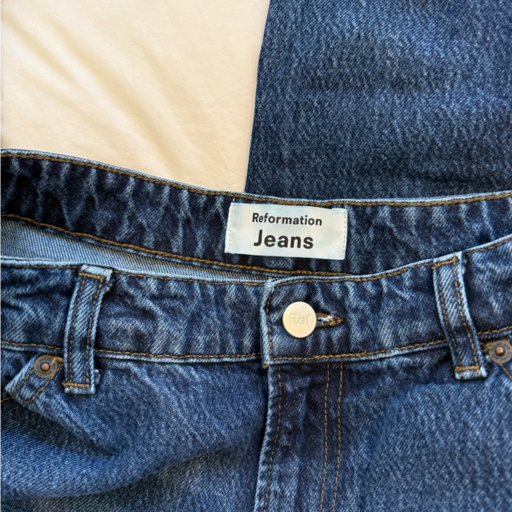 Reformation Jeans Wide Leg Dark Wash Cropped Size 29 - Picture 6 of 7